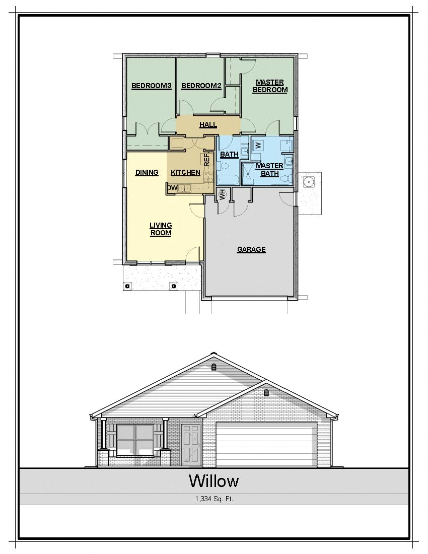 Floor plan for 3 beds, 2 baths